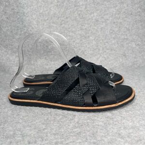 Sorel Ella Slide Womens Black Leather Snakeskin Slip On Sandals Shoes Size 9